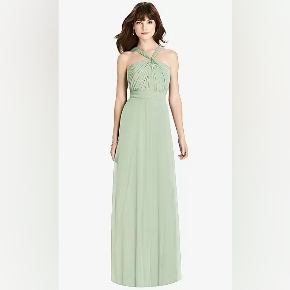 Dessy Celadon Green Twist Neck Chiffon Bridesmaid Dress Size 10